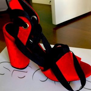 Red Velvet Top shop lace up heels size 38